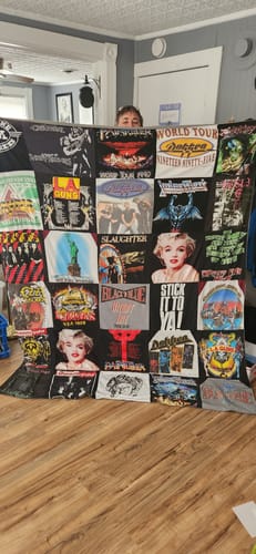 T-shirt quilt with music, rock bands themes by Steven from NY