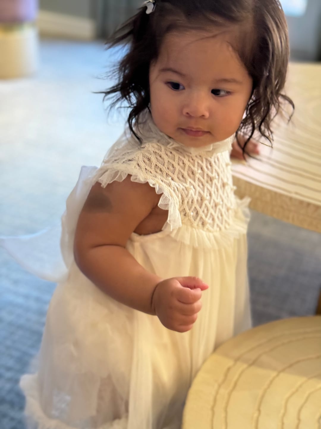Customer photo review of Bella Buttermilk Tulle Blouse and Bloomers Set