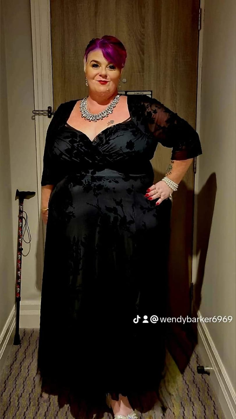 Customer photo review of Elizabeth Floral Velvet Flocked Mesh Maxi Gown