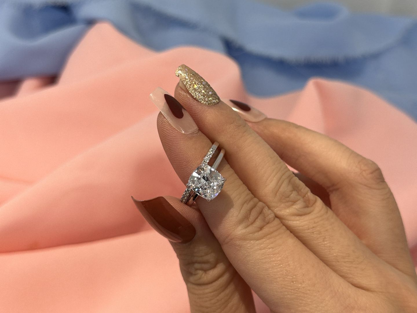 Customer photo review of S925 Classic 3.0 Carat Cushion Cut Bridal Set In Sterling Silver Stackable Wedding Rings