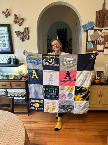 T-shirt quilt featuring aquinas water polo by Ally from FL