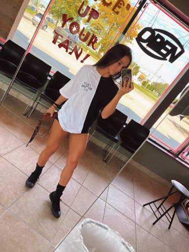 Customer photo review of Salty Savage Unisex “90’s Logo” Two Tone Oversized Crew Tee | Basic