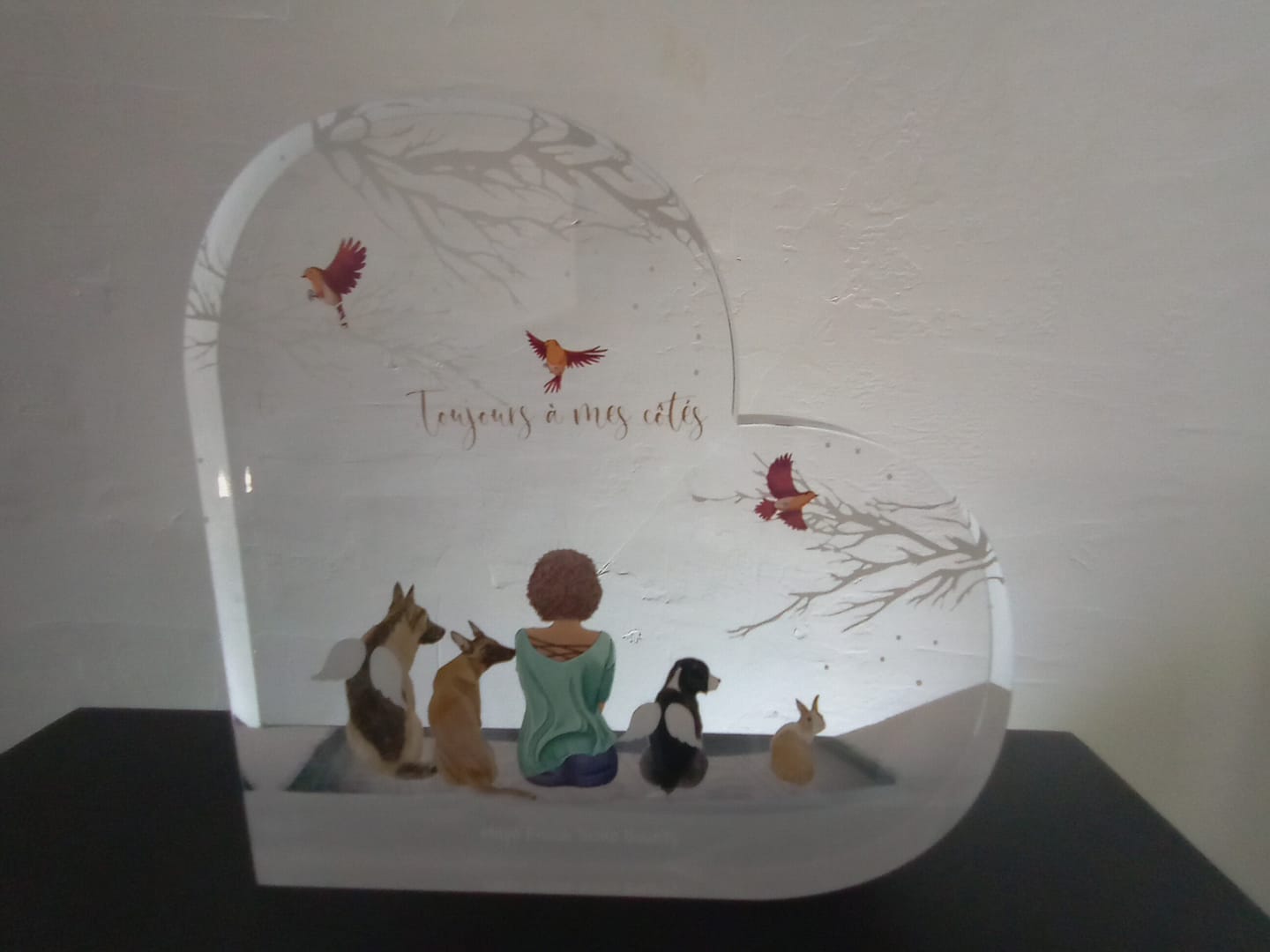 Customer photo review of Toujours à mes côtés - Cœur en verre personnalisé