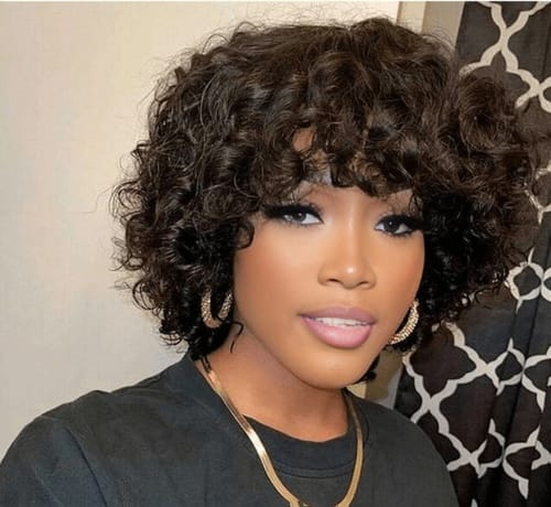 Customer photo review of Luvwin Water Wave Short Bang Wig No Lace Beginner Friendly 100% Human Hair