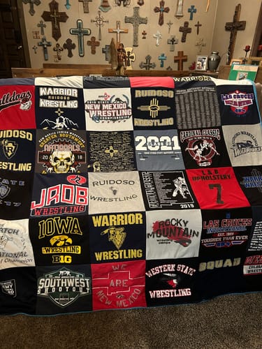 T-shirt quilt featuring bulldogs wrestling team, warrior wrestling team by Lisa from NM