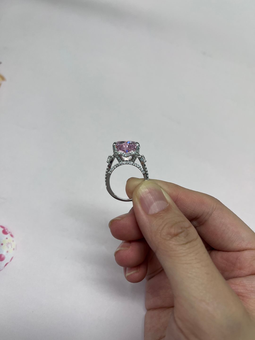 Customer photo review of S925 5.0Ct Heart Cut Royal Romantic Pink Stone Heart Cut Engagement Ring In Sterling Silver