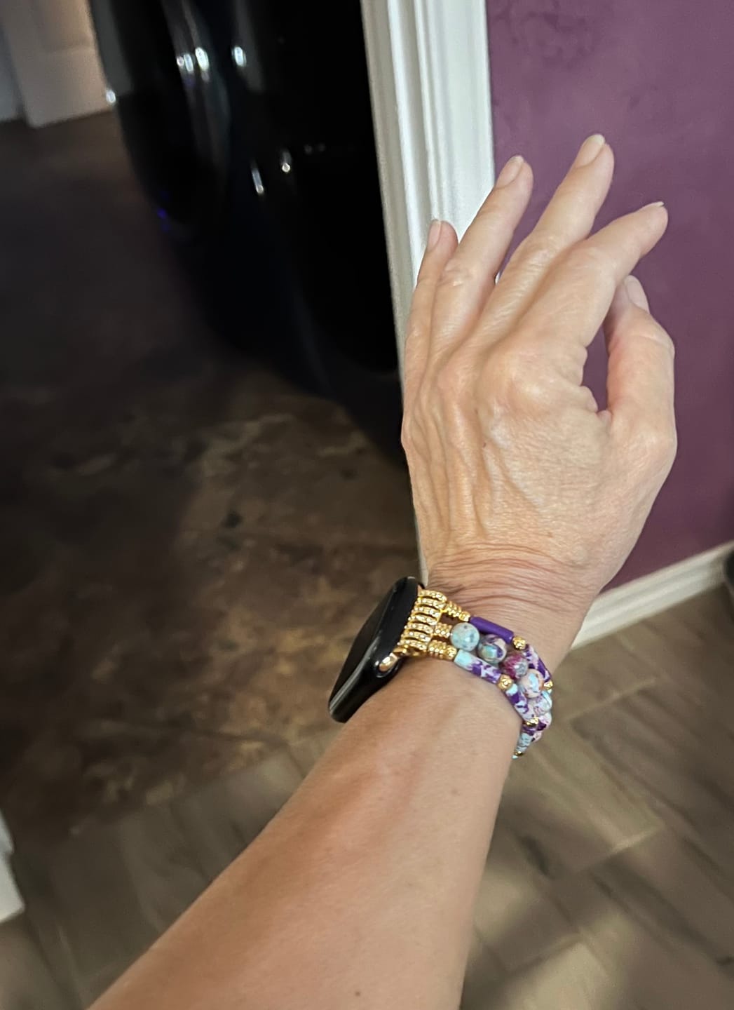 Customer photo review of Periwinkle Jasper Stretch Apple Watch Strap