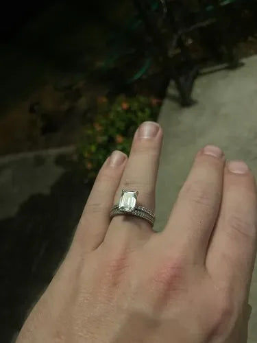 Customer photo review of Louily Classic Emerald Cut Engagement Ring In Sterling Silver