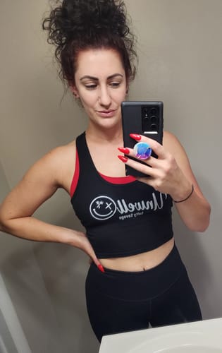 Customer photo review of Salty Savage Ladies "UNWELL" Cropped Racerback Tank | Black/White