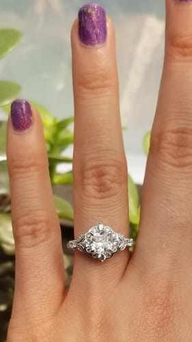 Customer photo review of Halo Art Deco Cushion CZ Ring in Sterling Silver