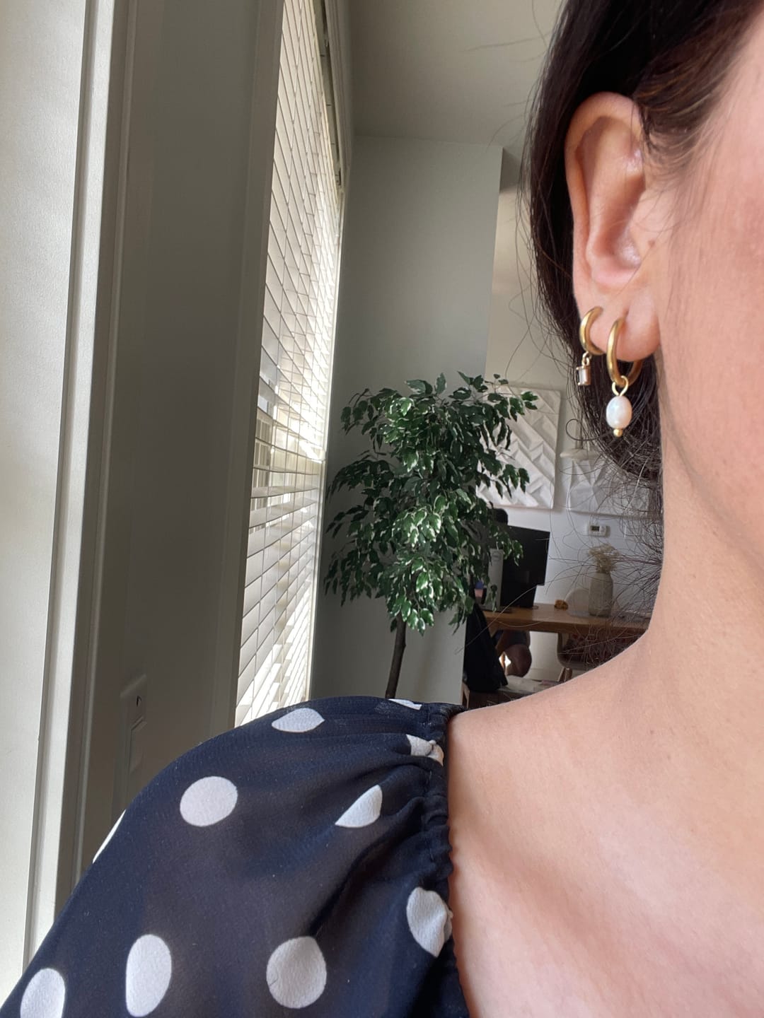Customer photo review of Freshwater Pearl Bella Hoop Earrings