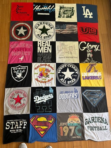 T-shirt quilt featuring los angeles dodgers, los angeles raiders by Sharrell from CA