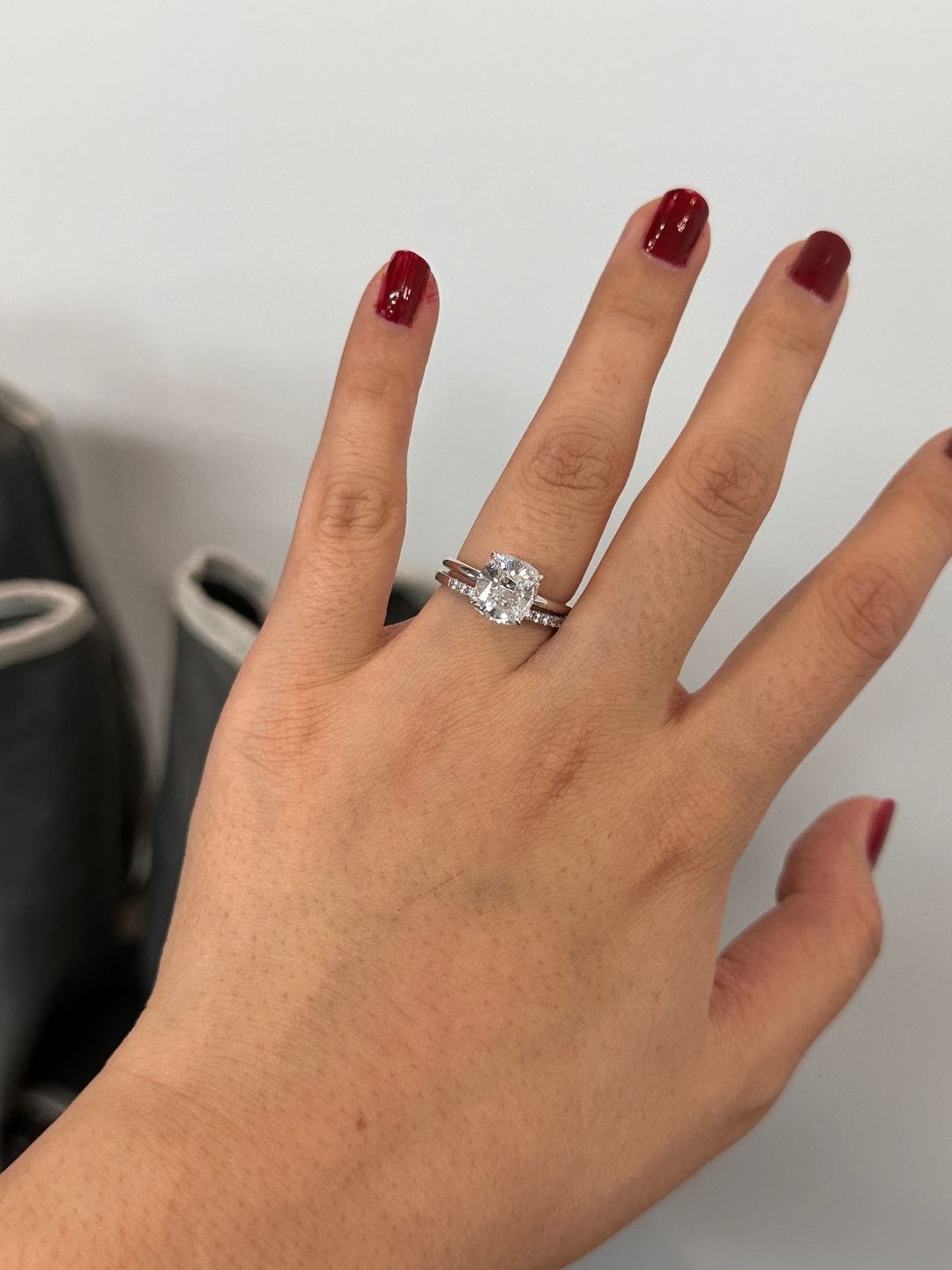 Customer photo review of S925 Classic 3.0 Carat Cushion Cut Bridal Set In Sterling Silver Stackable Wedding Rings