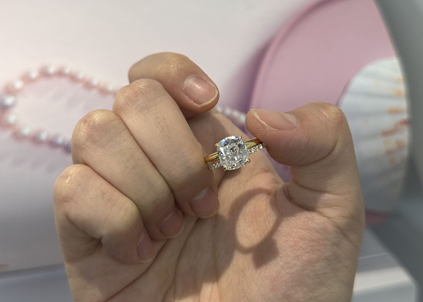 Customer photo review of S925 Classic 3.0 Carat Cushion Cut Bridal Set In Sterling Silver Stackable Wedding Rings