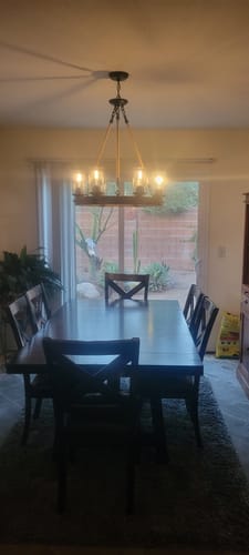 Customer photo review of 6-Light Wood Wagon Wheel Chandelier Modern Farmhouse