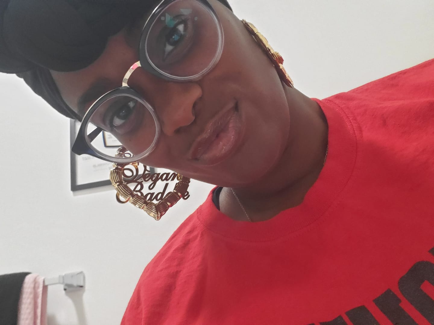 Customer photo review of Vegan Baddie 18k Gold Plated Bamboo Hoop Heart Earrings