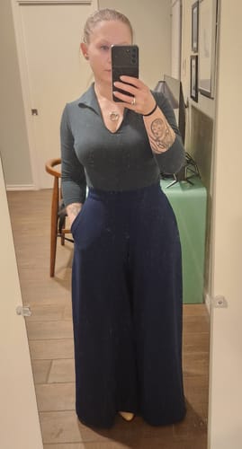 Customer photo review of Black Widow Palazzo Pants in Navy