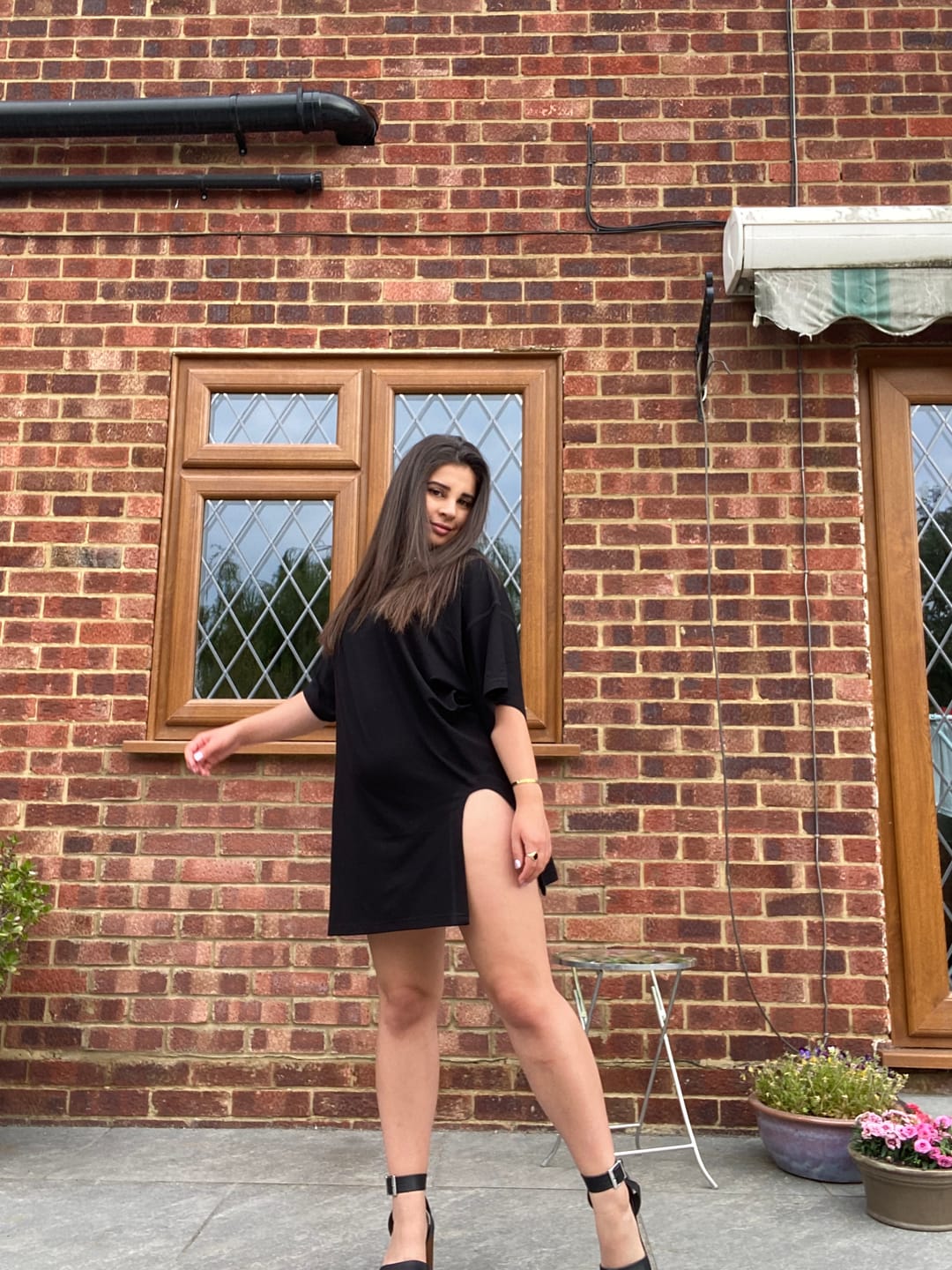 Customer photo review of [GASOLINA] OVERSIZED Cut Out Tee Dress & One Leg Short Co-ord in Black