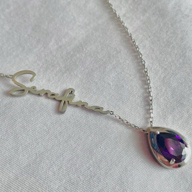 Customer photo review of Birthstone Name Necklace