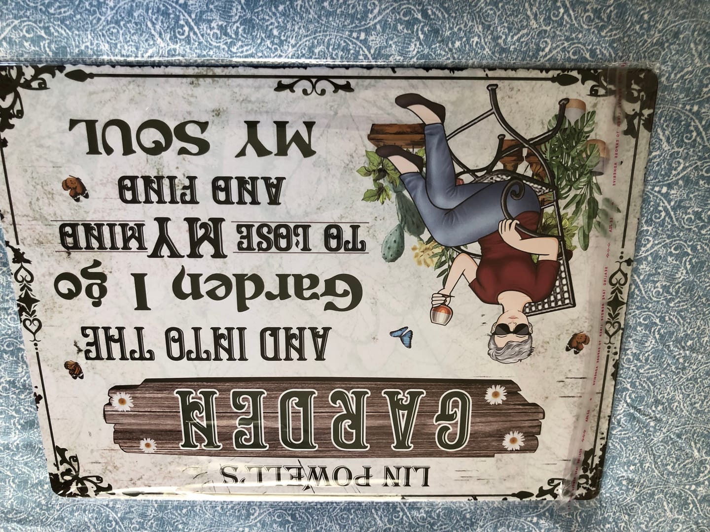 Customer photo review of And Into The Garden I Go Gardening Girl - Garden Sign - Personalized Custom Classic Metal Signs