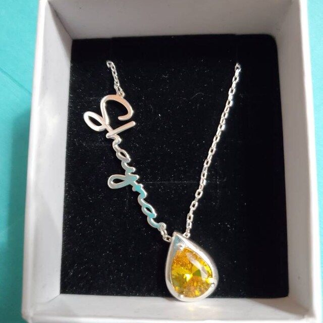 Customer photo review of Birthstone Name Necklace