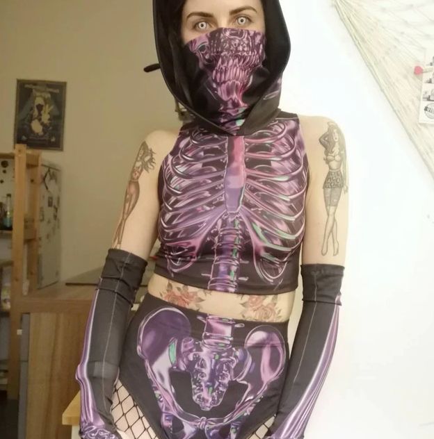 Customer photo review of Purple Skeleton Booty Shorts Set