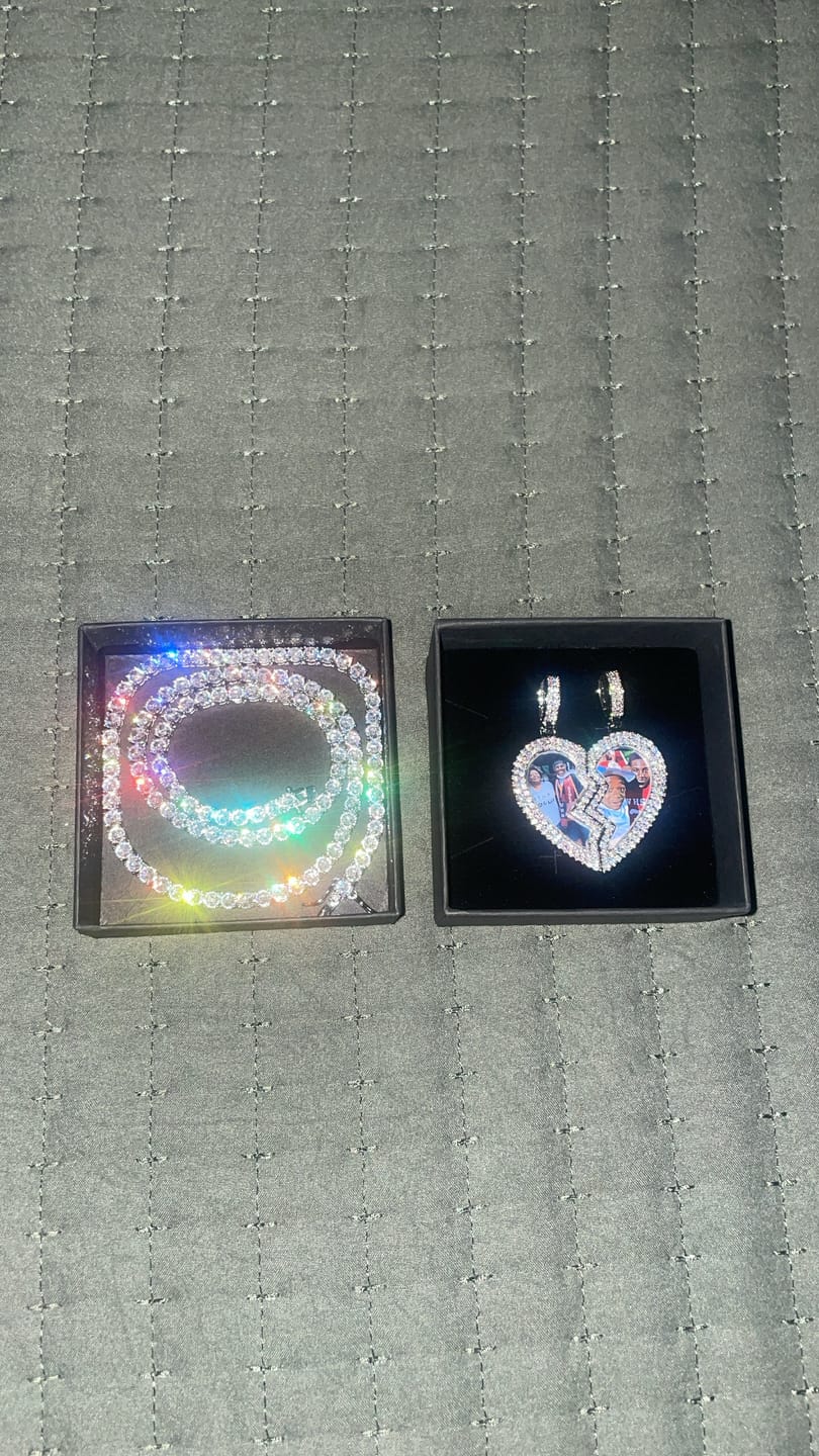 Customer photo review of Split heart Custom picture necklace
