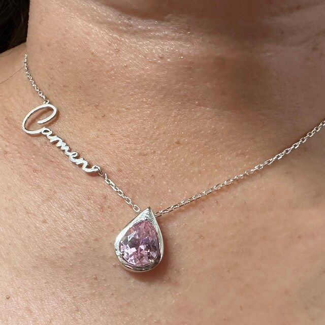 Customer photo review of Birthstone Name Necklace