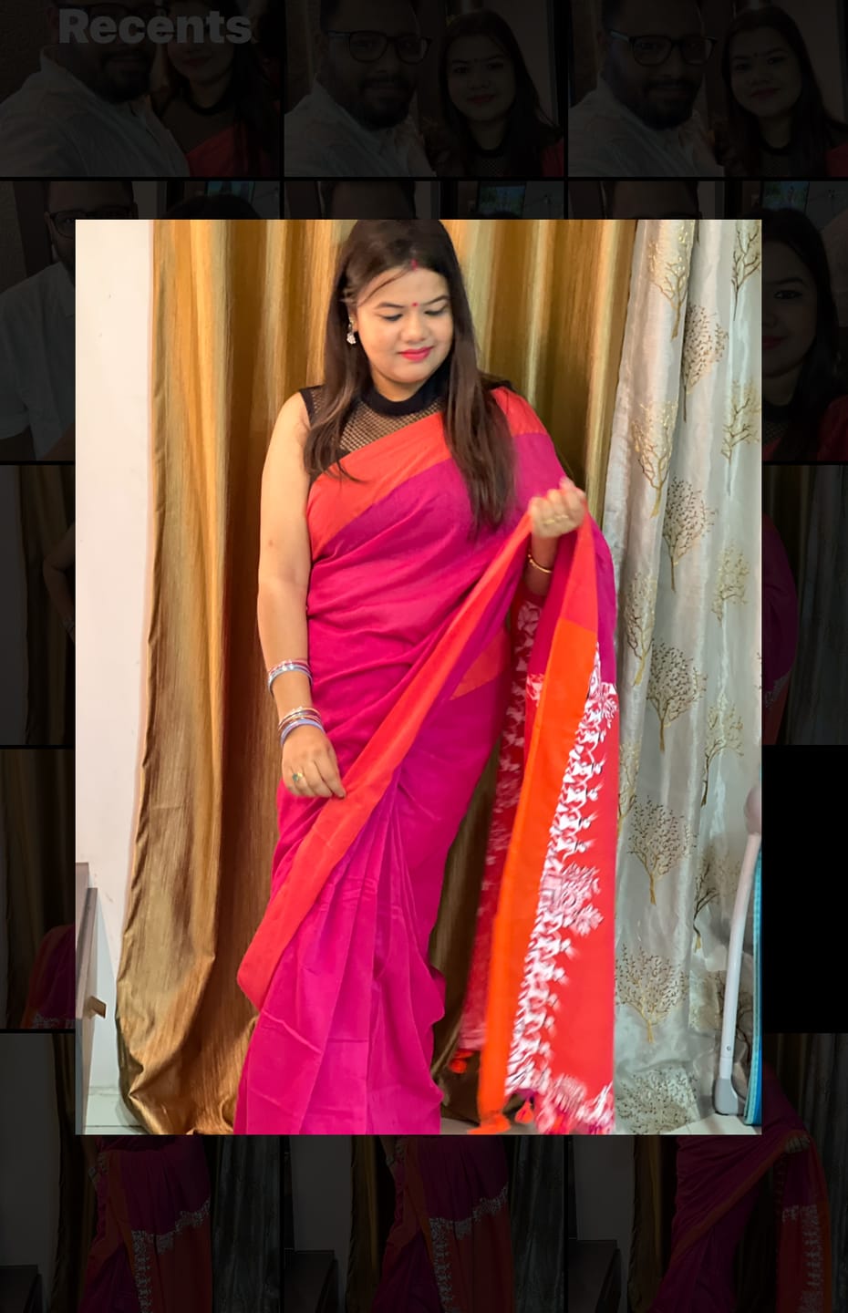 Customer photo review of Pink Orange Soft Cotton  Saree