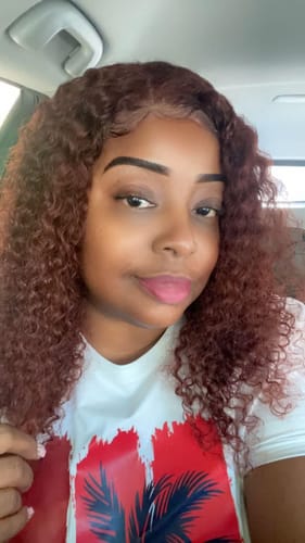 Customer photo review of Luvwin Reddish Brown Wear And Go 13x4 Pre-Cut Lace Jerry Curly Long Human Hair Wigs For Women