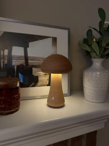 Customer photo review of Wooden Mushroom Lamps