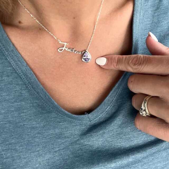 Customer photo review of Birthstone Name Necklace