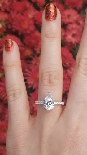 Customer photo review of Solitaire Hidden Halo 1.8ct Pear CZ Ring in Sterling Silver