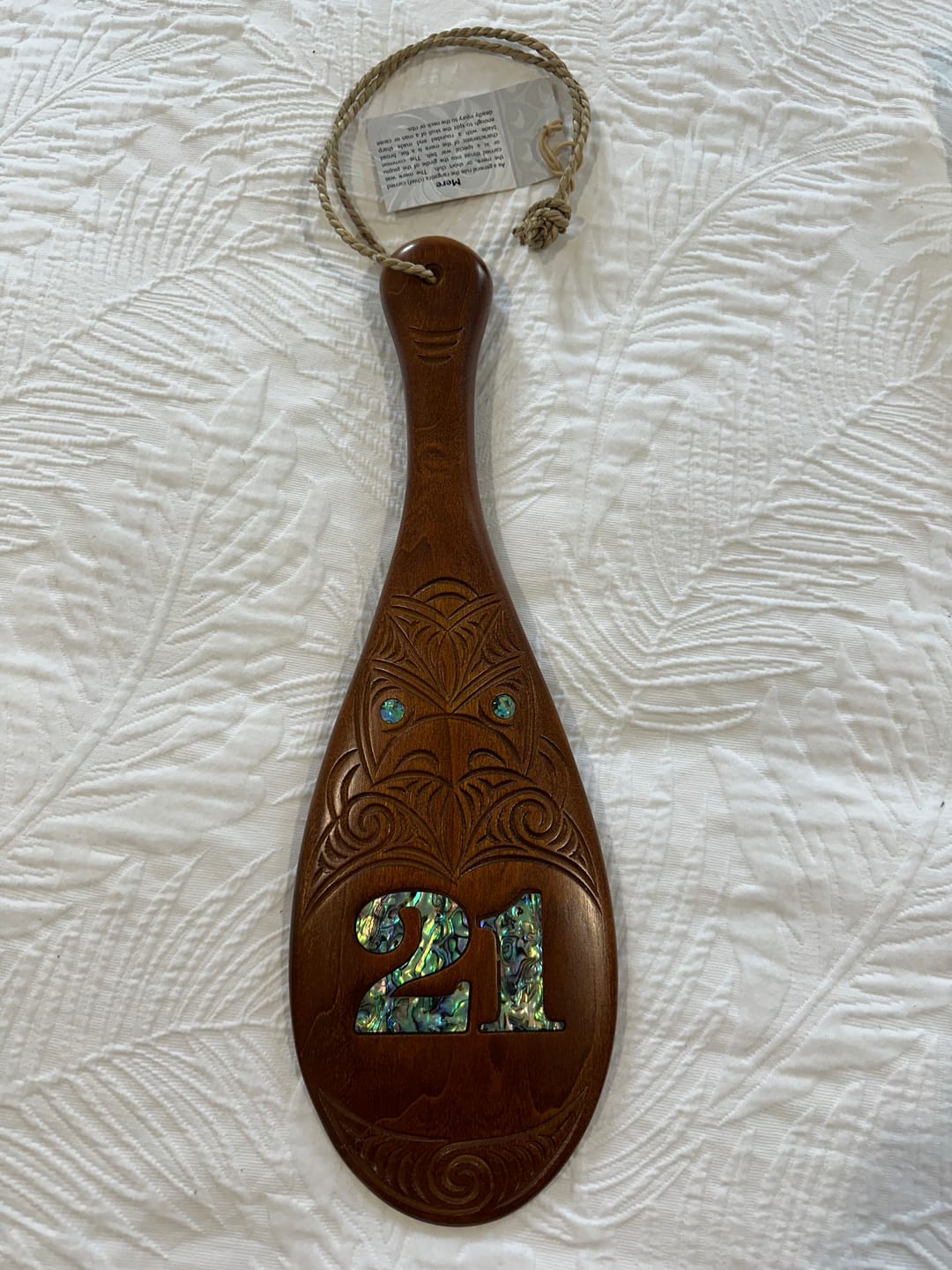 Customer photo review of Maori 21st Birthday Patu Club Inlaid With Paua Shell