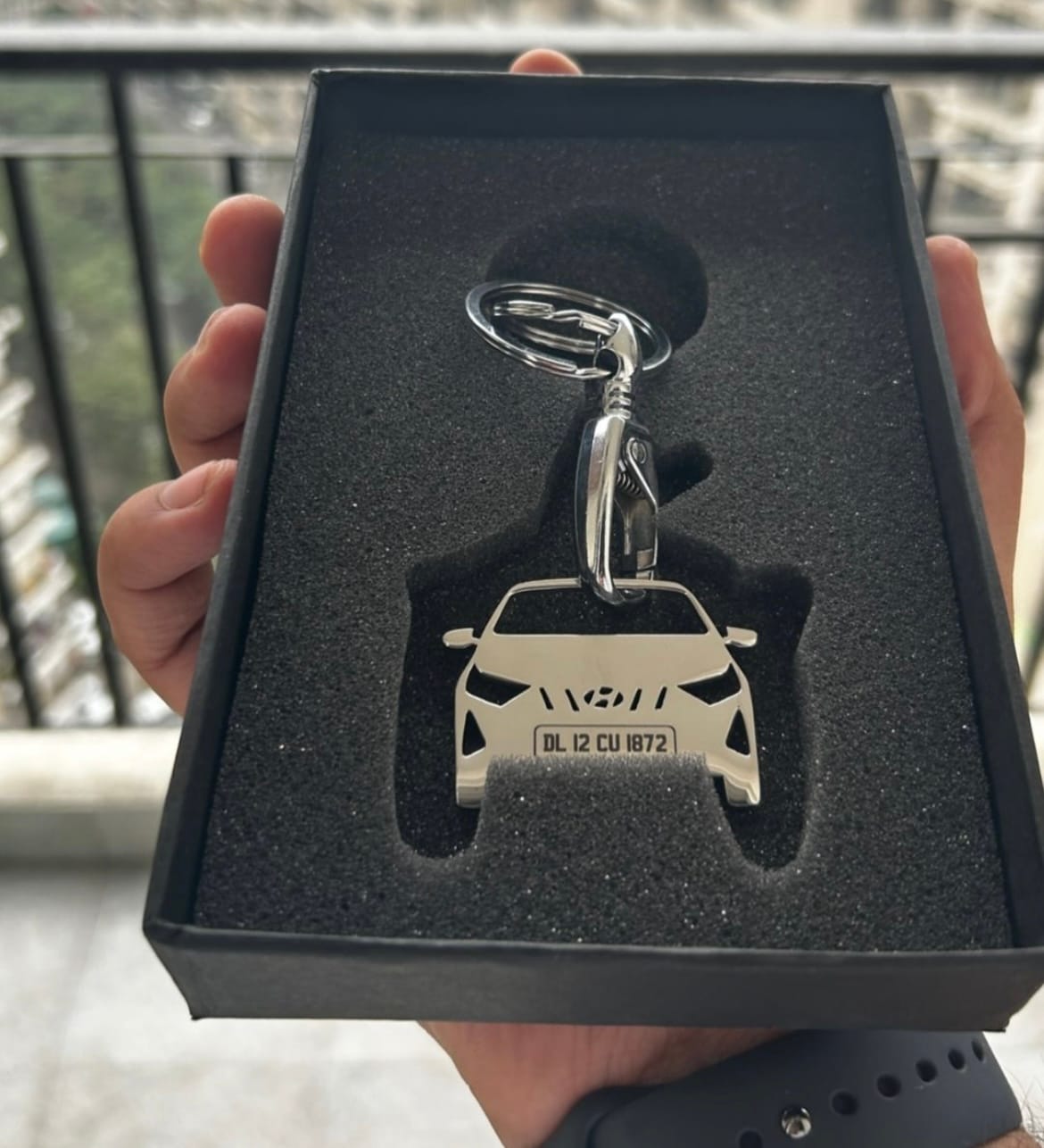 Customer photo review of Personalised Number Plate Car Keychain