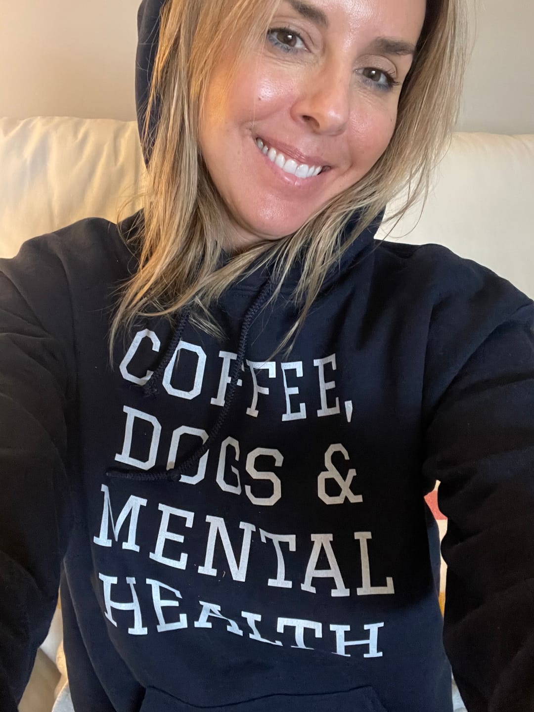 Customer photo review of Coffee, Dogs & Mental Health Hoodie
