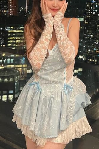 Customer photo review of Gentle blue lace suspender dress SS2665