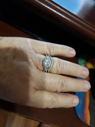 Customer photo review of 3-Stone Halo Cushion CZ Split Shank Ring in Sterling Silver