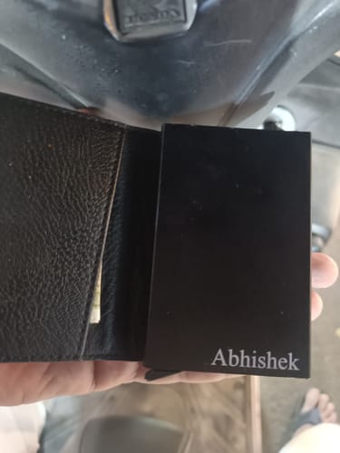 Customer photo review of Personalized RFID Protected Metal Card Holder With Leather Cover