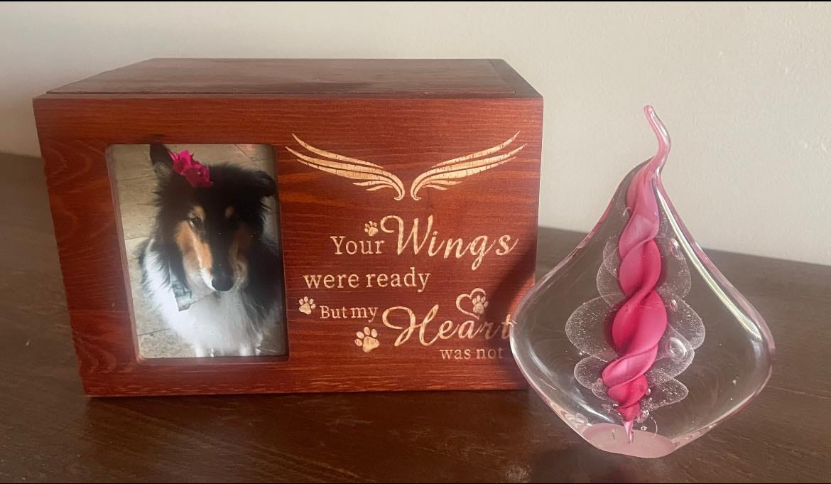 Customer photo review of Memorial Glass Flame with Cremation Ashes