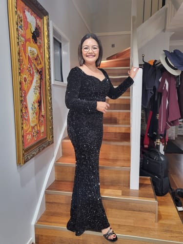 Customer photo review of Veronica Long Sleeve Sequin Gown - Black