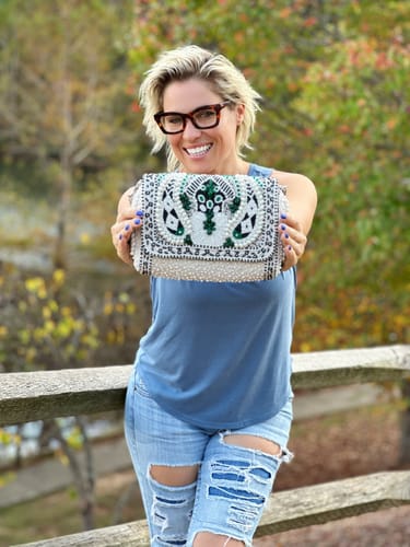 Customer photo review of Emerald Stone Embellished Shoulder Bag