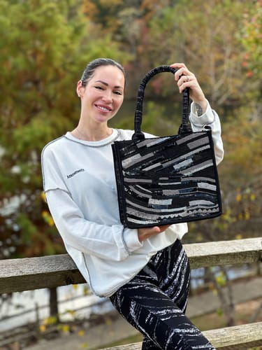 Customer photo review of Black Luxe Embellished Tote