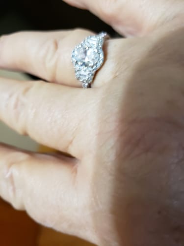 Customer photo review of 3-Stone Halo 1.2ct Oval CZ Ring in Sterling Silver