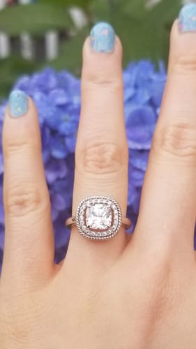 Customer photo review of Halo Woven Cushion CZ Ring in Sterling Silver