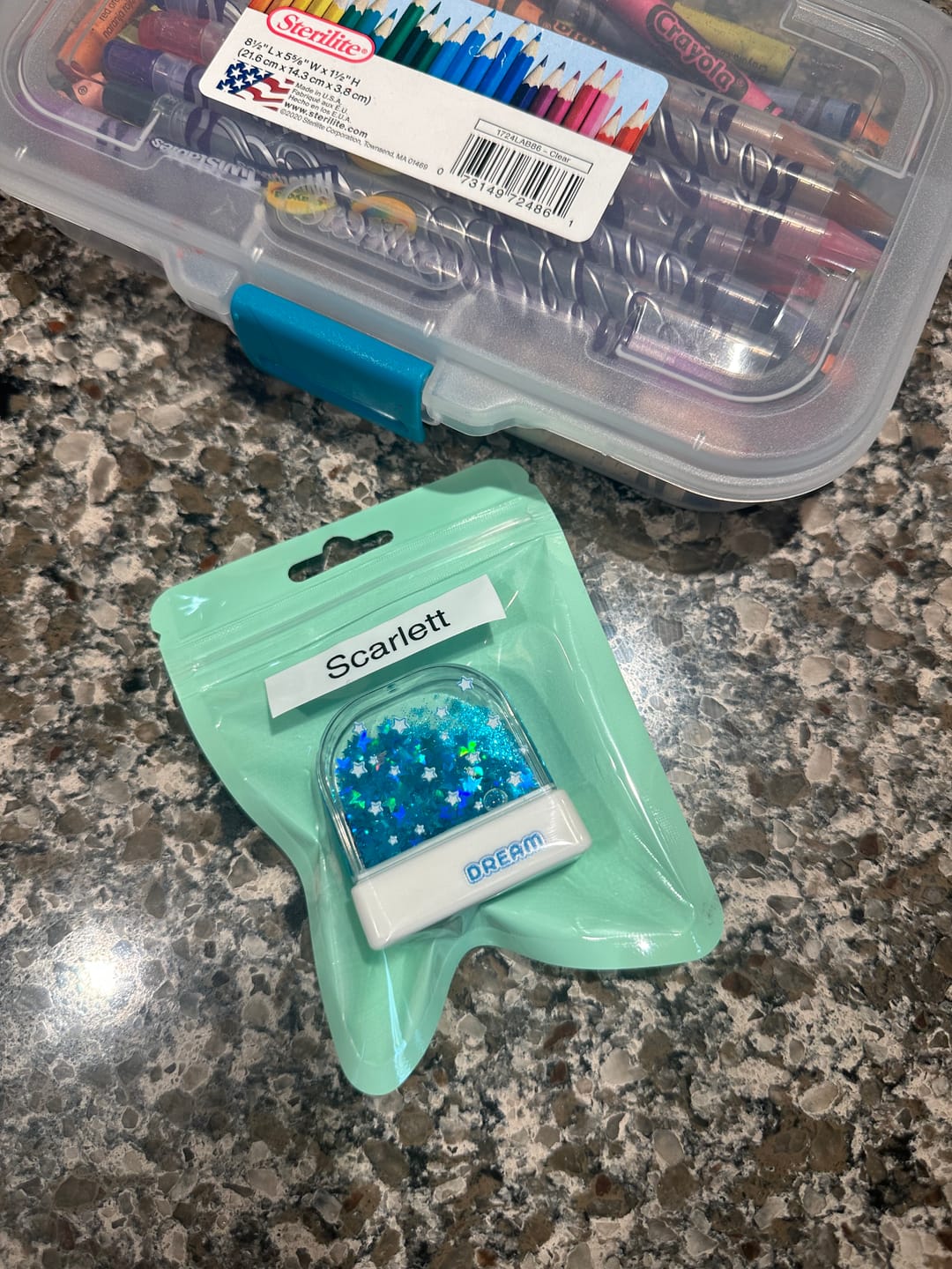 Customer photo review of Name Stamp- Sparkly Sand Filled Name Stamp