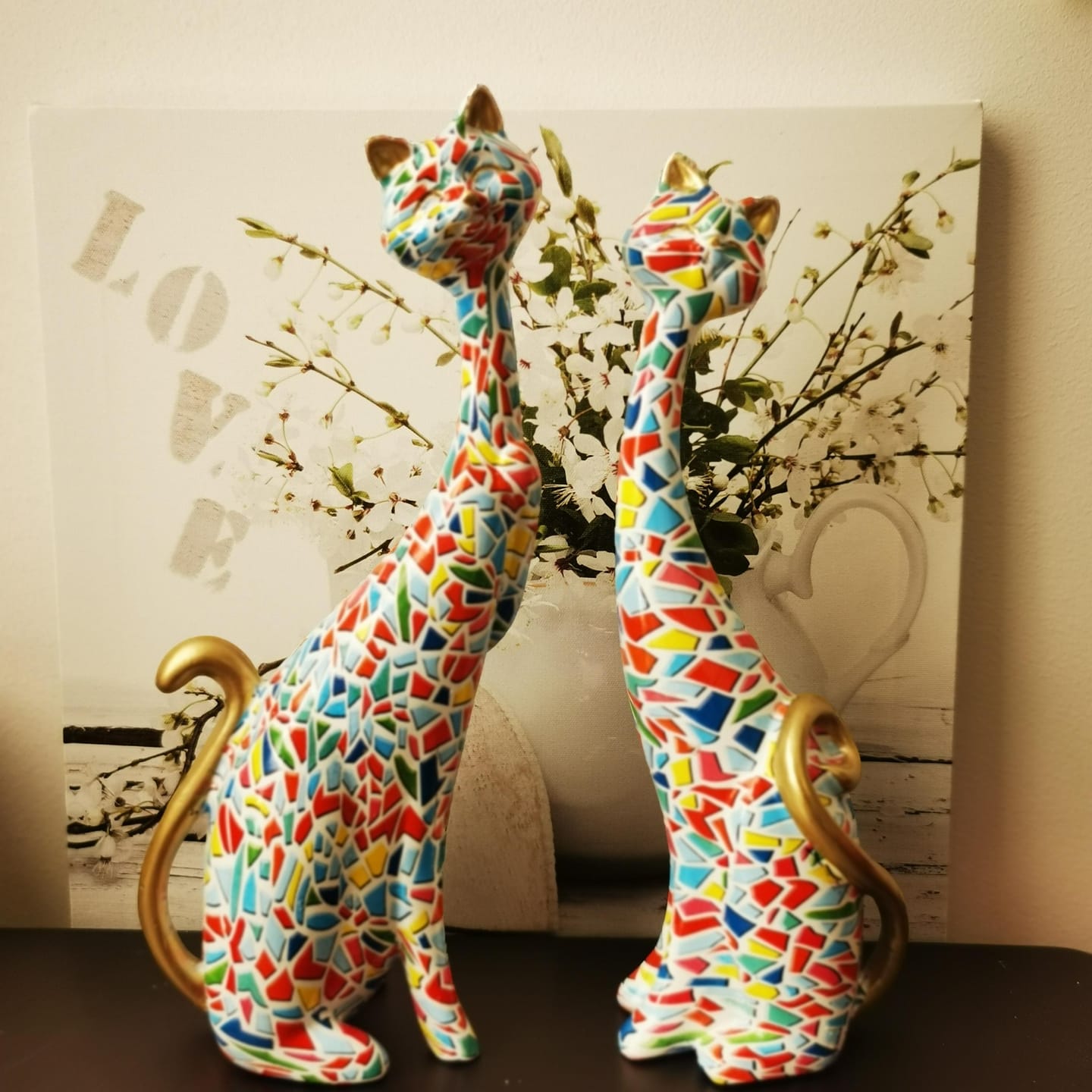 Customer photo review of Couple de Chats en Mosaïque Multicolore : Décoration Artistique