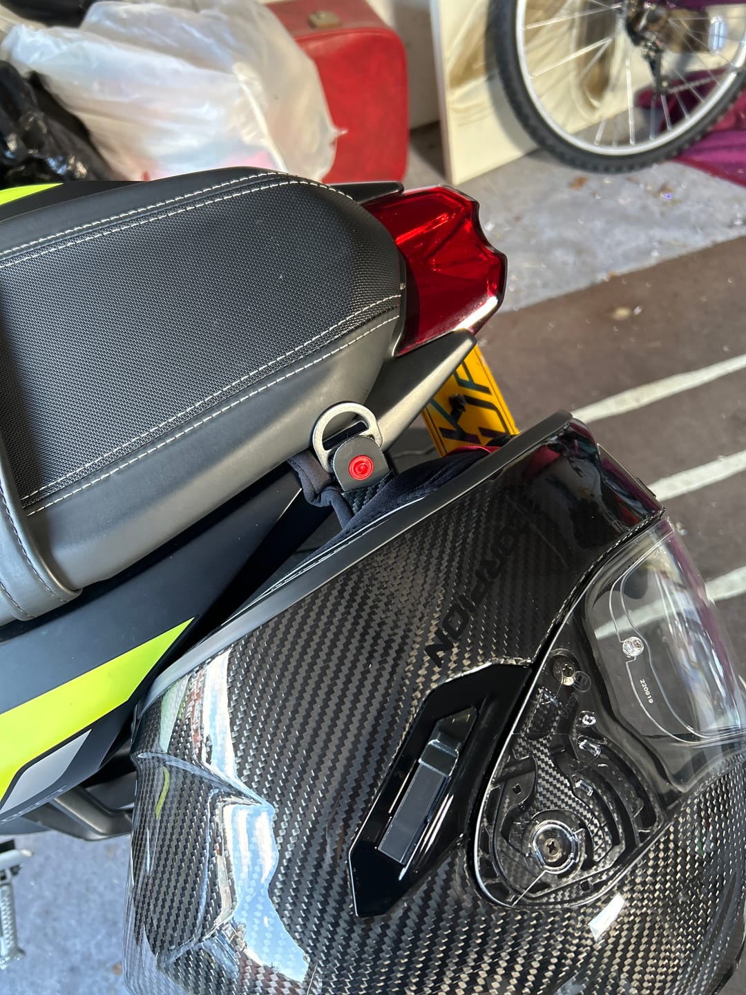 Customer photo review of Triumph Street Triple Helmet Hook (lock)