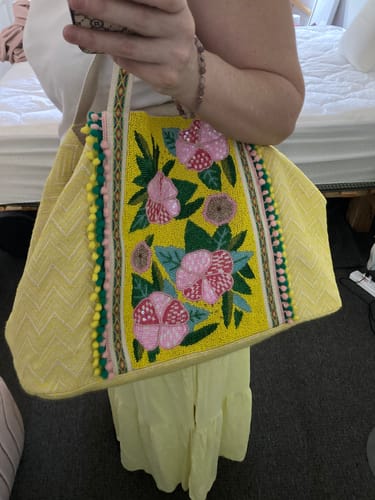 Customer photo review of Blazing Yellow Hibiscus Embellished Tote