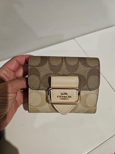 Customer photo review of Small Morgan Wallet In Blocked Signature Canvas (Gold/Light Khaki/Ivory Multi)